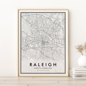 Raleigh Map Print, Raleigh NC North Carolina Town Map, travel map poster, minimalist road Map Poster, Raleigh City Map, Digital Download
