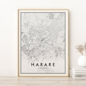 Harare Karte Drucken, Harare Simbabwe Stadt Karte, Engagement Karte Kunst, moderne Straßenkarte Druck, personalisiertes Geschenk, Geschenke für sie, digitaler Download