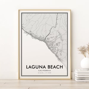 ラグナビーチの地図プリント、ラグナビーチ カリフォルニア タウンマップ、ミニマリストアート、マップポスター、ミニマリストマップアート、彼女へのギフト、デジタルダウンロード