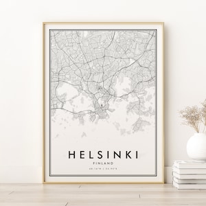 Helsinki Finlandia Mapa Miasta, Finlandia Plakat Mapa Ścienna, Helsinki Mapa Drogowa, nowoczesny wydruk mapy, spersonalizowany prezent, prezenty dla niej, Pobieranie Cyfrowe