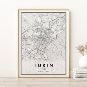 Carte de la ville de Turin, affiche de carte murale d'Italie, art de carte de fiançailles, impression de carte moderne, cadeau personnalisé, impression de carte de Turin Italie, téléchargement numérique