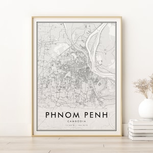 Phnom Penh Map Print, Phnom Penh Cambodge affiche de carte de ville, affiches de voyage, conceptions de cadeaux personnalisés, art de carte routière personnalisée, téléchargement numérique