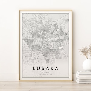 Lusaka Karte Druck, Karte Poster, Engagement Karte Kunst, moderne Lusaka Sambia Stadt Karte, personalisierte Straßenkarte, Geschenke für sie, digitaler Download