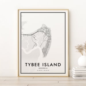 Tybee Island Map Print, Tybee Island Georgia City Map Poster, custom travel map gift, minimalist art, country street map , Instant Download