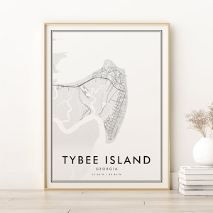 Tybee Island Karte Print, Tybee Island Georgia Stadt Karte Poster, individuelle Reise Karte Geschenk, minimalistische Kunst, Land Straßenkarte, Instant Download