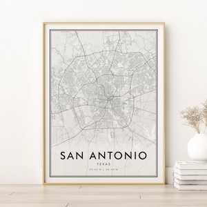 San Antonio Map Print, San Antonio Texas City Map, Gift minimalistische routekaart, TX Map Poster, Retro Town Map, cadeaus voor haar, Digitale Download