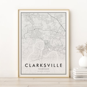 Clarksville Map Print, Tennessee TN USA Road Map Poster, printable retro Clarksville city map, minimalist design download, Digital Prints