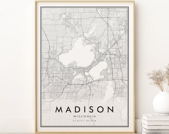 Madison Map Print, Madison City Map, Road Madison Wisconsin Map Poster, Madison Travel Trip Map, Street Map Art, instant download map