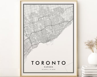 Impresión de mapas de Toronto, Cartel de regalo del mapa de la ciudad de Canadá Toronto, Impresión minimalista de mapas de Toronto Ontario, cartel de impresión de mapas de compromiso, Descarga instantánea