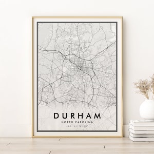 Durham Map Print, Durham North Carolina Stadtplan, einzigartige Geschenkidee, Retro Street Map, minimalistisches Stadtplandesign-Design, digitaler Download