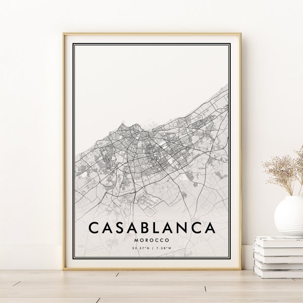 Casablanca Map Print, Personalized Casablanca Morocco Map Poster, new job gift, Custom Anniversary Map, Retro City Map Art, Instant Download