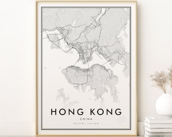 Hong Kong Map Print, Personalized City Map Art, Custom Locations, Hong Kong China Road Map Art, Hong Kong City Map Poster, Digital Download