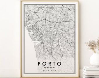 Porto City Map, Portugal Gift Map print, Map Poster, Minimalist Porto Portugal Road Map, holiday decor, Porto City Map, Digital Download