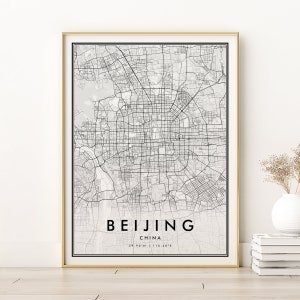 Peking Karte Drucken, China Poster, schwarz und weiß Stadtplan, Wand Kunst Dekor, druckbare personalisierte Geschenke, Peking Straßenkarte, digitaler Download