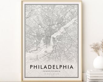 Philadelphia Map Print, Philadelphia Pennsylvania City Map Poster, Minimalist Street Map Art, holiday decor, gifts for him, Digital Download