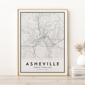 Asheville Map Print, Asheville North Carolina modern poster, birthday gift, Asheville retro city map print, gifts for him, Digital Download