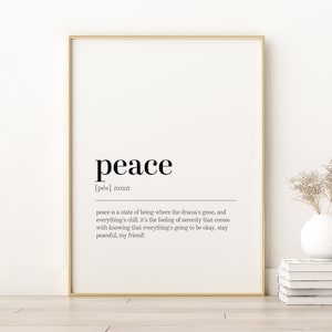 Impressão de definição de paz, impressão minimalista de paz, arte moderna de parede, arte de parede de amor próprio e paz, impressão de citações de paz, download digital de paz