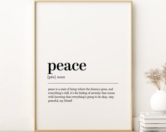 Peace Definition Print, Peace Minimalist Print Modern Wall Art, Peace Self Love Wall Art, Peace Quote Print, Peace Digital Download