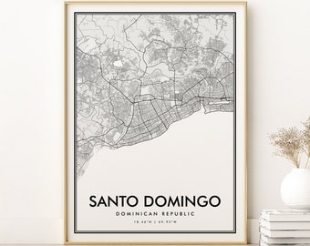 Impresión de mapas de Santo Domingo, Mapa personalizado de la ciudad de República Dominicana, nuevo regalo de trabajo, Mapa de la ciudad personalizado, Cartel de la hoja de ruta de viaje, Descarga instantánea