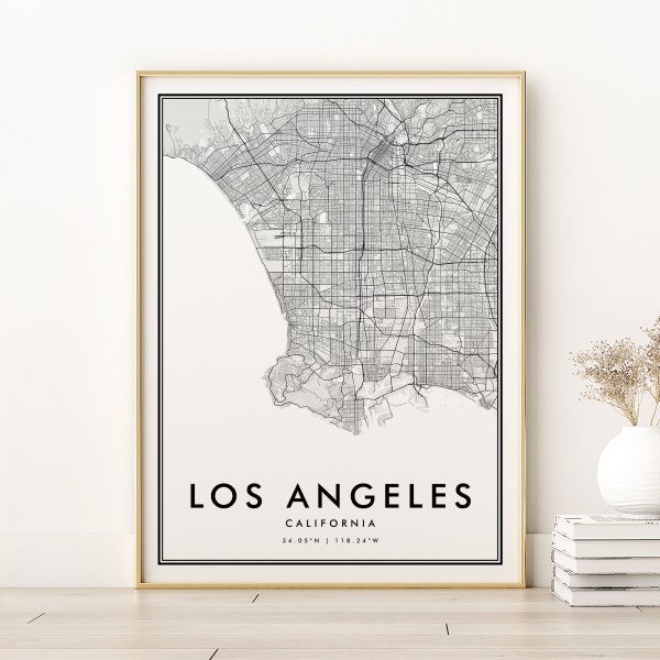 Los Angeles Map Print, Los Angeles California City Map Poster, Los Angeles Retro Street Map, Custom Home Map, gift for her, Digital Download