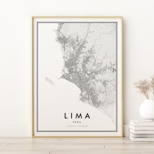 Lima Karte Drucken, Lima Peru Stadt Karte Poster, minimalistische Retro Lima Peru Straßenkarte, Hochzeitsgeschenk, Urlaub Dekor, Geschenk für sie, digitaler Download