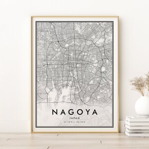 Impression de carte de Nagoya, carte de la ville de Nagoya au Japon, carte des rues de Nagoya au Japon, art de carte rétro minimaliste, cadeau de mariage, cadeaux pour lui, téléchargement numérique