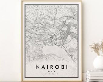 Mapa de la ciudad de Nairobi, Mapa personalizado de Kenia, nuevo regalo de trabajo, Ubicaciones personalizadas, Impresión de mapas de Nairobi Kenia, regalos para él, Mapa de la ciudad, Descarga digital