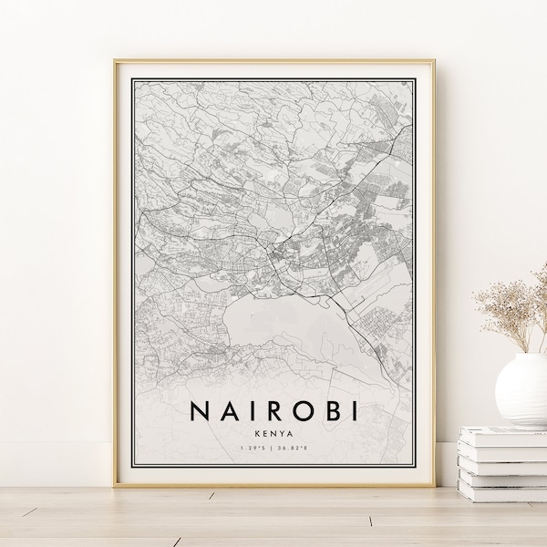Nairobi City Map, Kenya Personalized Map, new job gift, Custom Locations, Nairobi Kenya Map Print, gifts for him, City Map, Digital Download