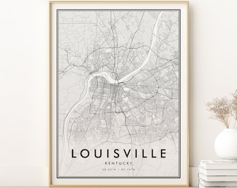 Louisville Map Print, Louisville Kentucky City Map, Retro Street Map Poster, Minimalist Road Map Poster, gifts for her, Digital Download