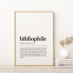 Bibliophile Definition Print, Unique Gift Poster, Inspirational Poster, Printable Art, Minimalist Bibliophile Quote Print, Instant Download