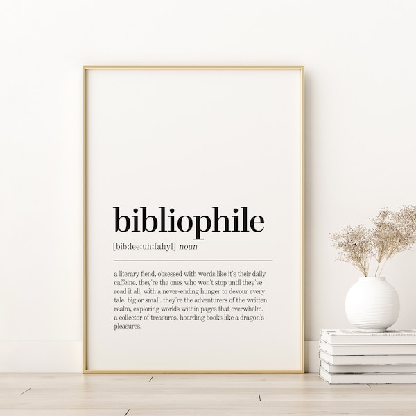 Bibliophile Definition Print, Unique Gift Poster, Inspirational Poster, Printable Art, Minimalist Bibliophile Quote Print, Instant Download