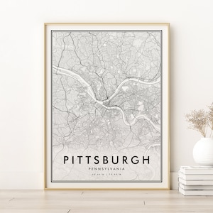 Impression de carte de Pittsburgh, carte de la ville de Pittsburgh en Pennsylvanie, affiche de carte routière minimaliste, plan de la ville art mural bureau, téléchargement numérique de Pittsburgh