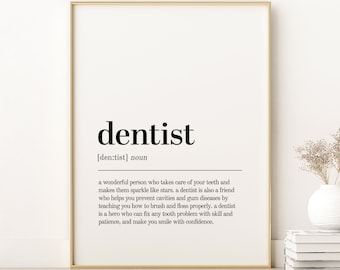 Dentist Definition Print, Dentist Unique Gift Poster, Dentist Inspirational Poster, Printable Quote Art, Minimalist Print, Instant Download