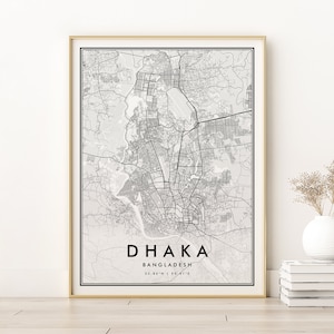 Plan de la ville de Dhaka, impression de carte de Dhaka, lieux personnalisés, anniversaire, carte routière du Bangladesh, carte de la maison de Dhaka, cadeaux pour elle, impressions numériques rétro
