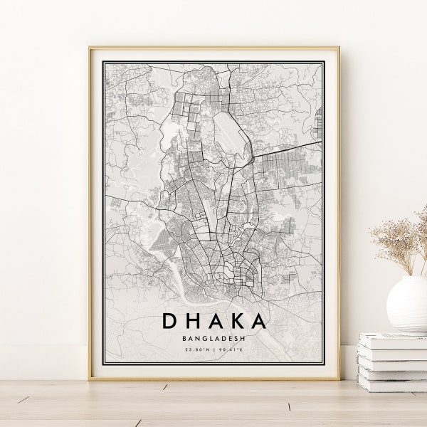 Dhaka City Map, Dhaka Map Print, Custom Locations, Anniversary, Bangladesh Road Map, Dhaka Home Map, gifts for her, Retro Digital Prints