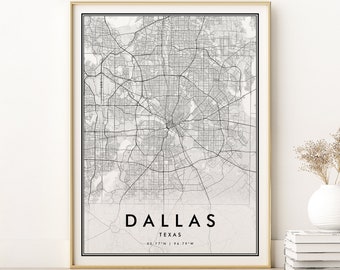 Dallas Map Print, Dallas City Map, Dallas  Texas Printable Poster, Retro Dallas Street Map Art, Best Home Decor, instant download dallas map