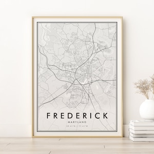 Frederick Map Print, Frederick Maryland City Map Art, minimalist retro street map, digital travel road map, gifts for her, Instant Download
