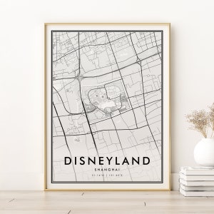 Stampa mappa Disneyland Shanghai, poster della mappa stradale Disneyland Shanghai, regalo mappa personalizzata, arte minimalista, mappa stradale del paese, download istantaneo