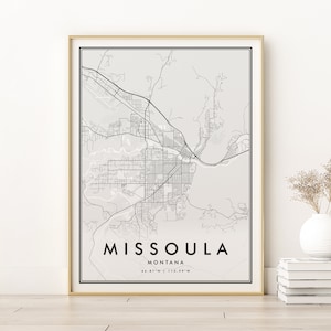 Missoula City Map, Missoula Montana Karte Druck, Verlobungskarte Kunst, modernes Poster, personalisiertes Geschenk, Geschenke für sie, digitaler Download