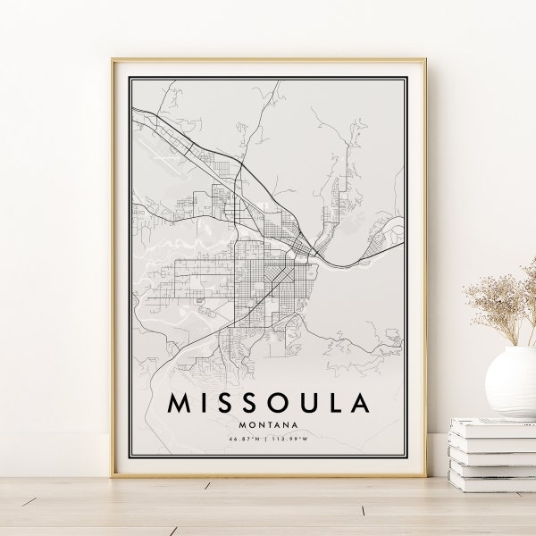 Missoula City Map, Missoula Montana Map Print, engagement map art, modern poster, personalized map gift, gifts for her, Digital Download