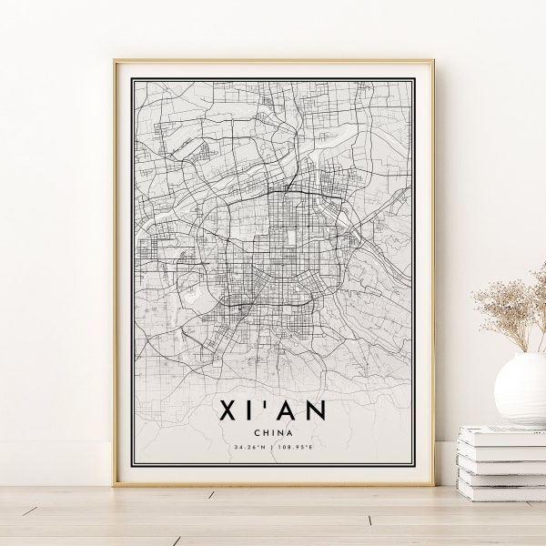 Xi'An Map print, Xi An China  City Map, Travel Map Poster Gift, valentines day gift, personalized road map, gifts for her, Digital Download