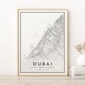 Impressão do mapa de Dubai, mapa inicial dos Emirados Árabes Unidos, pôster do mapa rodoviário de Dubai, mapa da cidade de Dubai, mapa personalizado, presentes para ela, download digital