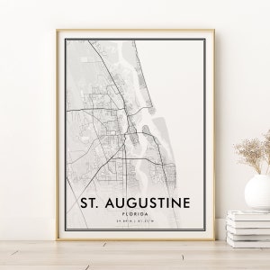St. Augustine Map Print, Saint Augustine Florida stadskaart poster, gepersonaliseerde reisstratenkaart poster, cadeaus voor hem, digitale download