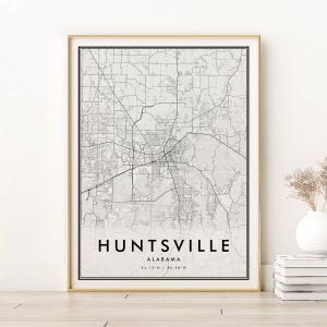 Huntsville Alabama Map Print, USA AL City map poster, cadeaux pour elle, plan imprimable de la ville de Huntsville, plans de rue minimalistes, téléchargement instantané
