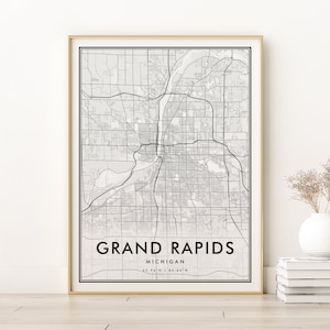 Impressão de mapa de Grand Rapids, presentes para ela, mapa minimalista da cidade de Michigan MI EUA, impressão de escritório de mapa de Grand Rapids, mapa da cidade de arte de parede, impressões digitais
