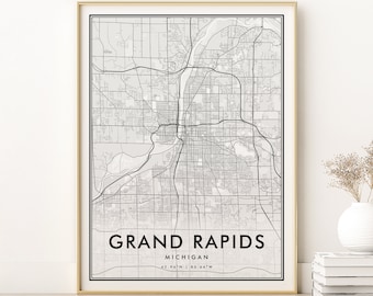 Grand Rapids Map Print, gifts for her, Minimalist Michigan MI Usa City Map, Grand Rapids Map Office Print, wall art city map, Digital Prints