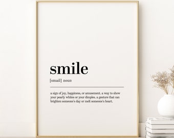 Smile Definition Print, Smile Office Definition Print, Smile Unique Gift Idea, Gifts For Her, Smile Dictionary Art Print, Instant Download