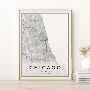 Impressão do mapa de Chicago, mapa da cidade de Chicago Illinois, pôster de mapa de parede, mapa rodoviário de Chicago, mapa moderno da cidade de Chicago, presente personalizado Download digital