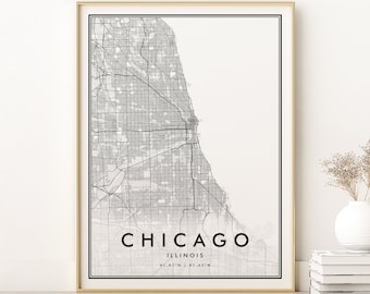 Chicago Map Print, Chicago Illinois City Map, Wall Map Poster, Chicago road map, Modern Chicago City Map, personalized gift Digital Download