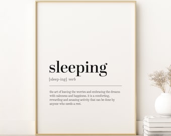 Sleeping Definition Print, Sleeping Minimalist Print Modern Wall Art, Self Love Wall Art, Sleeping Book Quote Print, Digital Download